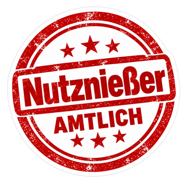 “Nutznießer Amtlich” Sticker – Red Official-Stamp Style Statement Sticker